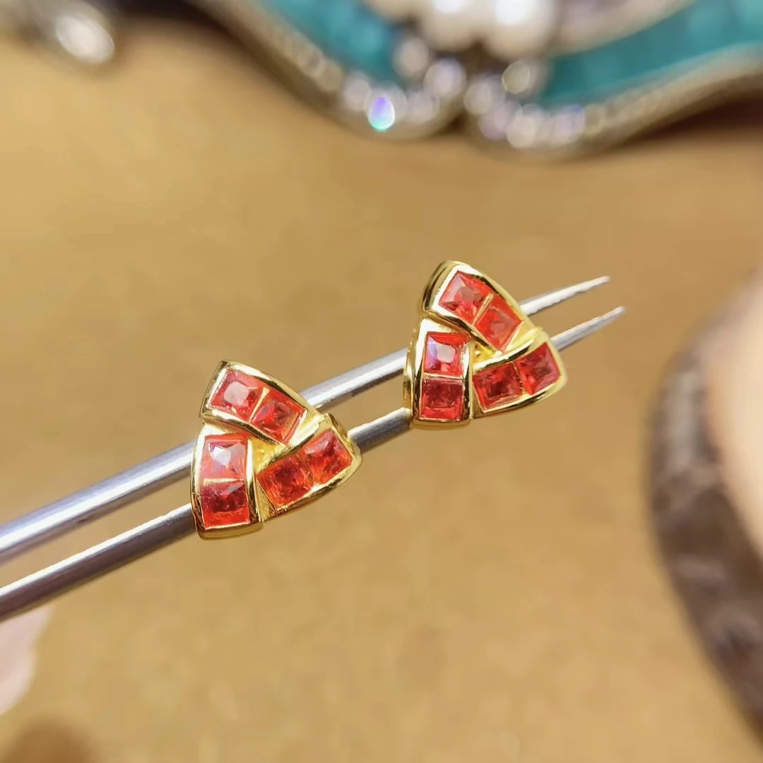 

KJJEAXCMY High quality Natural Red Sapphire Earrings S925 Silver Inlaid Simple Jewelry Palace Fashion Design Women's Accessory