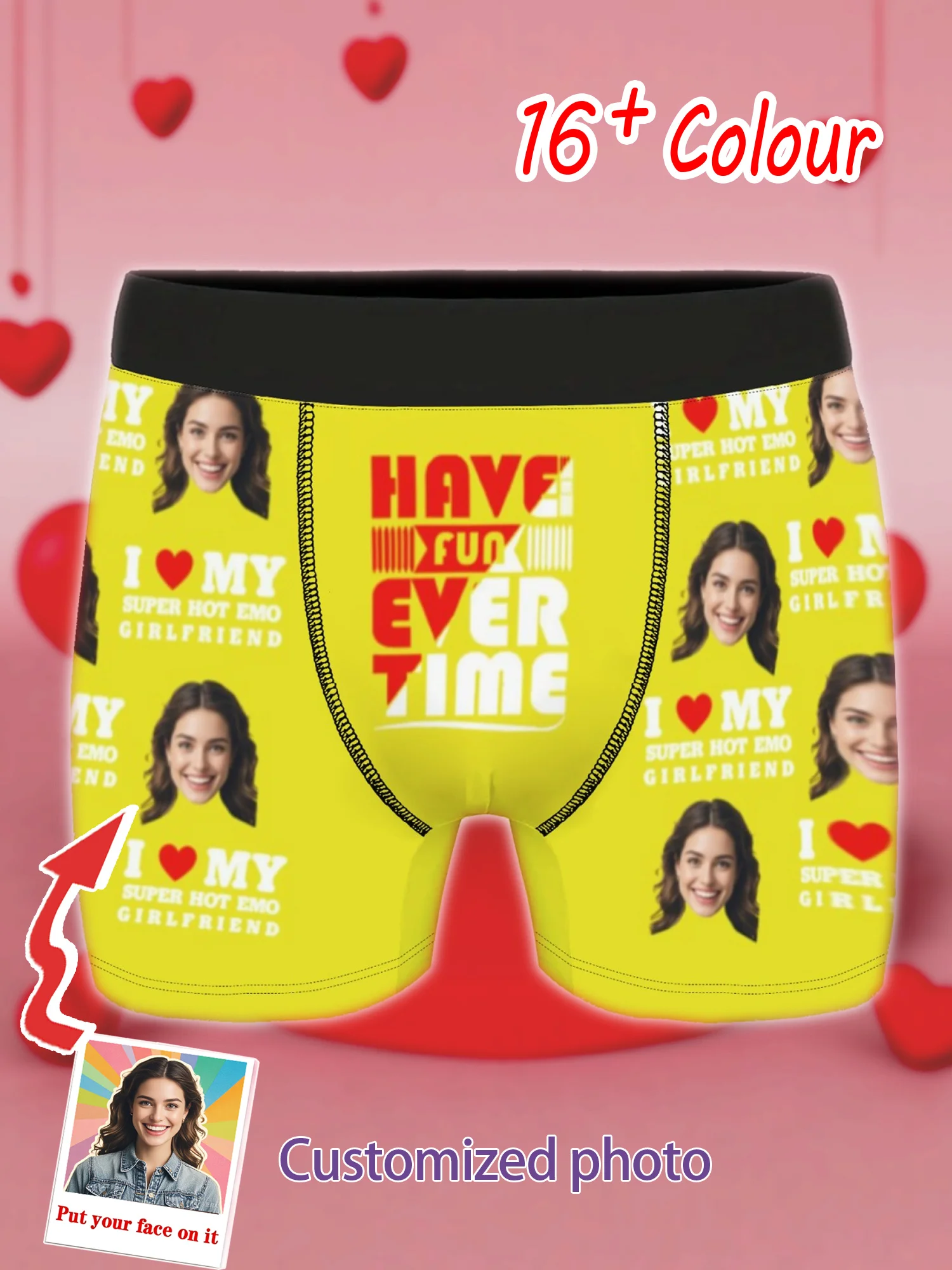 Boxer Shorts Featuring a Custom Face Print, Perfect for Personalizing with a Photo. These Fun Underwear Items Make