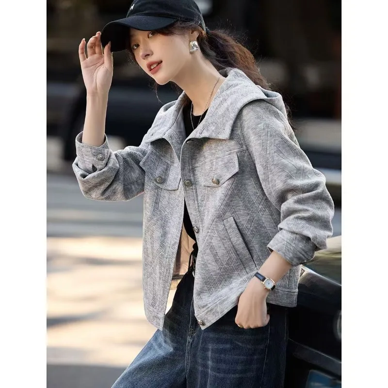 

Женская короткая куртка Main Hope 2026: Новая весенняя коллекция, корейский стиль, тонкая, универсальная, с капюшоном, текстурная, однобортная