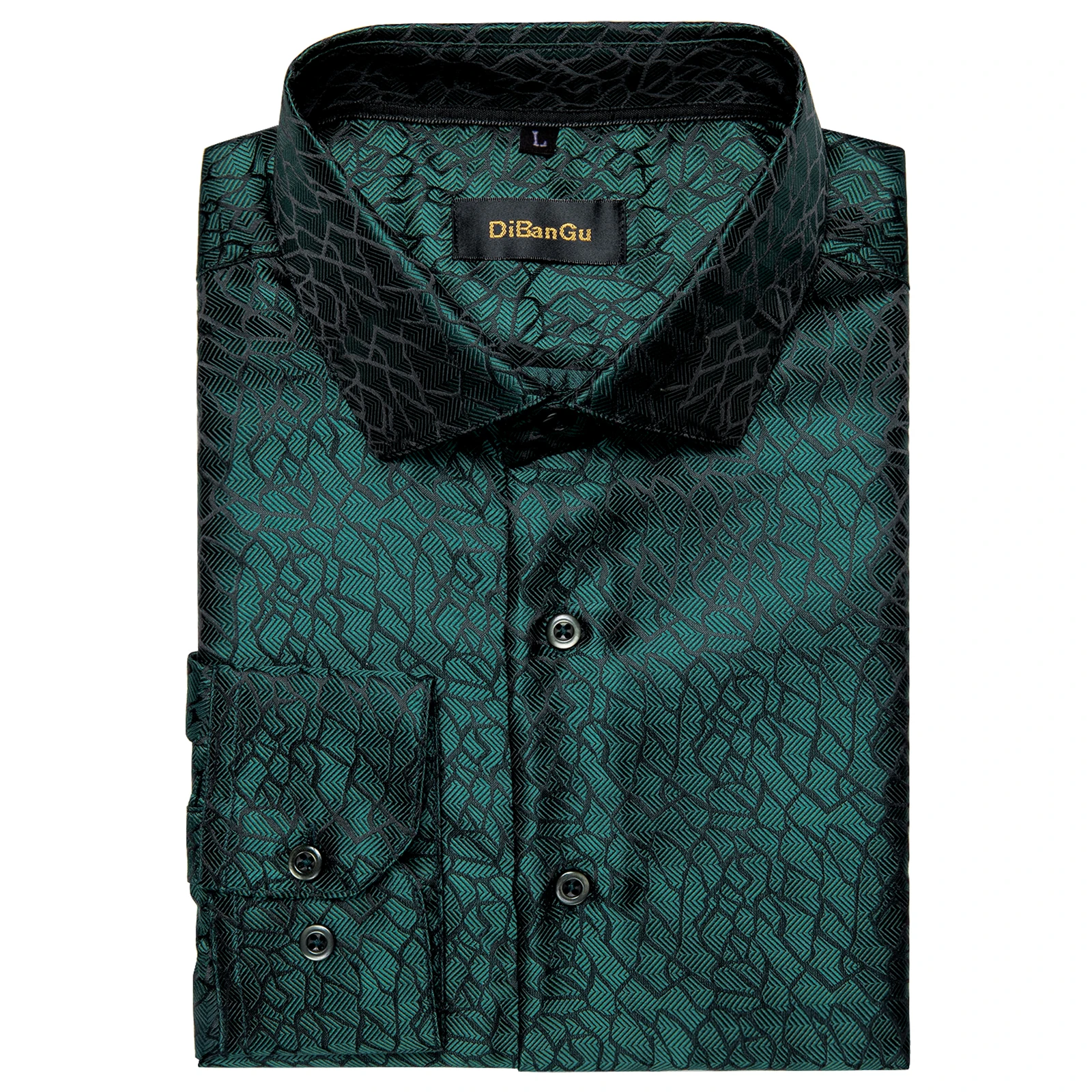 Dark Green Luxury Designer Men\'s Silk Shirt Long Sleeve Wedding Prom Men Button Down Collar Dress Shirt Blouse Men Clothing