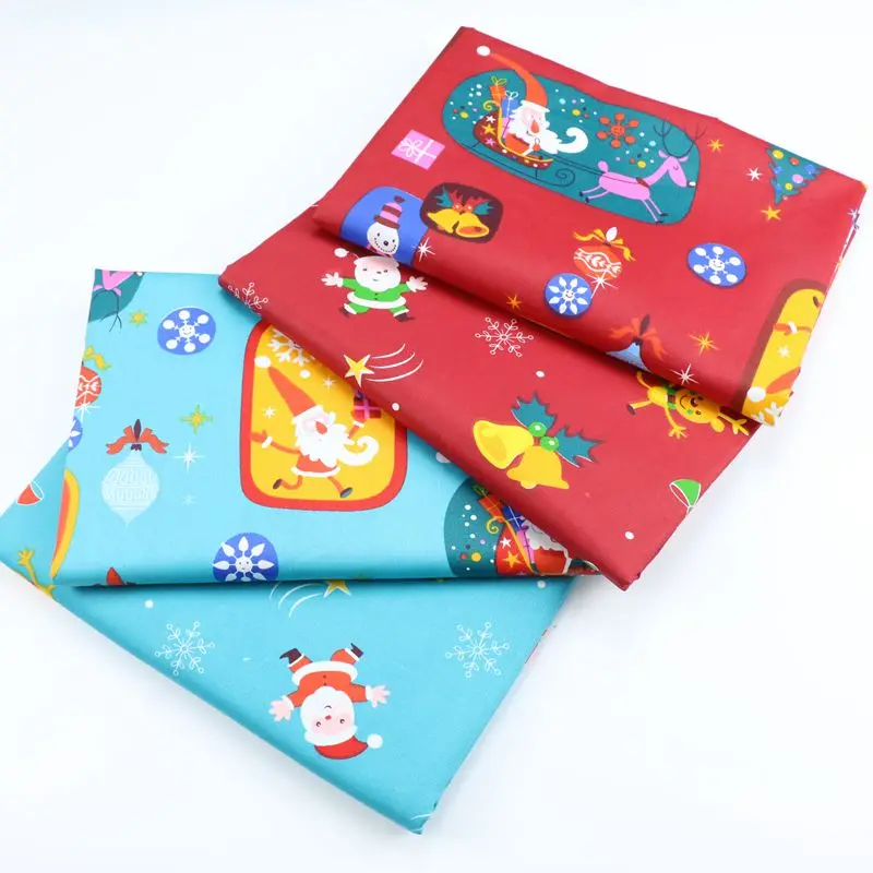 Tecido de Algodão Twill com Estampa de Papai Noel, Ideal para Costura DIY, Patchwork, Quilting, Fat Quarters, para Vestidos de Bebê, Lençóis e Têxteis