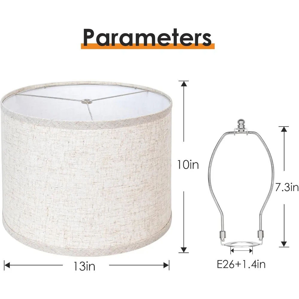 램프 갓 2개 세트, 드럼형 램프 갓 상단 13인치 x 하단 13인치 x 높이 10인치, 스파이더 피팅 포함, 테이블용 대형 교체 램프 갓