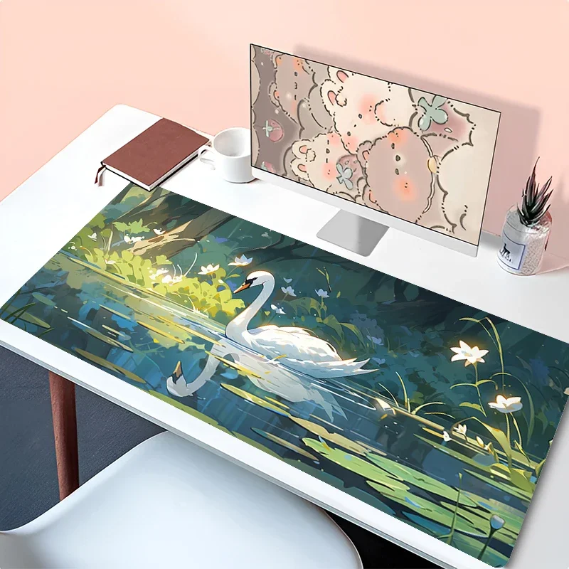 الوردي زهرة سوان ماوس الوسادة كمبيوتر محمول Kawaii الأبيض ريشة تمديد مكتب حصيرة الكمبيوتر أنيمي جماليات ماوس ألعاب خزانة لوحة المفاتيح البساط