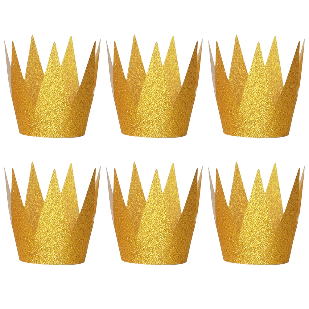

6pcs Birthday Crown Hats Glitter Golden Mini Size For Adults Party Wedding Holiday Costume Decorations