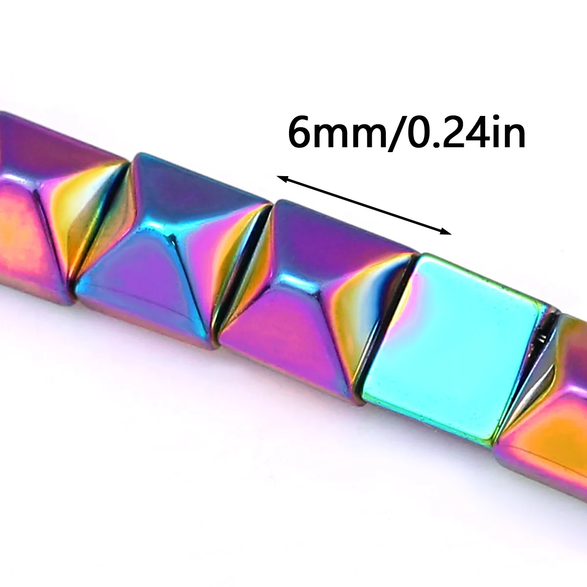 6x6mm 70Pcs Multicolor Pyramid Shape Hematite Spacer Loose Beads for Jewelry Making Bracelet Necklace Keychain DIY Accessories