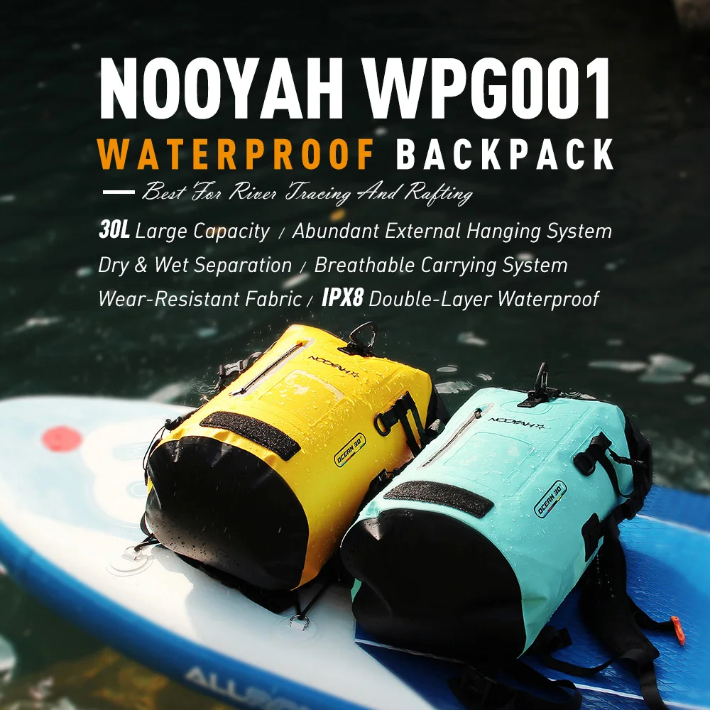 NOOYAH Waterproof Dry Bag IPX8 Roll-Top Closure Waterproof Backpack Fishing Bag Double Layer Rucksack Outdoor Sport Dry Backpack