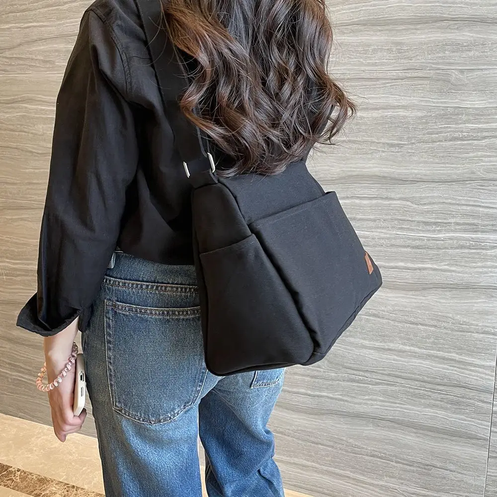 

Solid Color Crossbody Large Capacity Shoulder Bags Commuting Men's and Women's College Student Class Canvas Bag