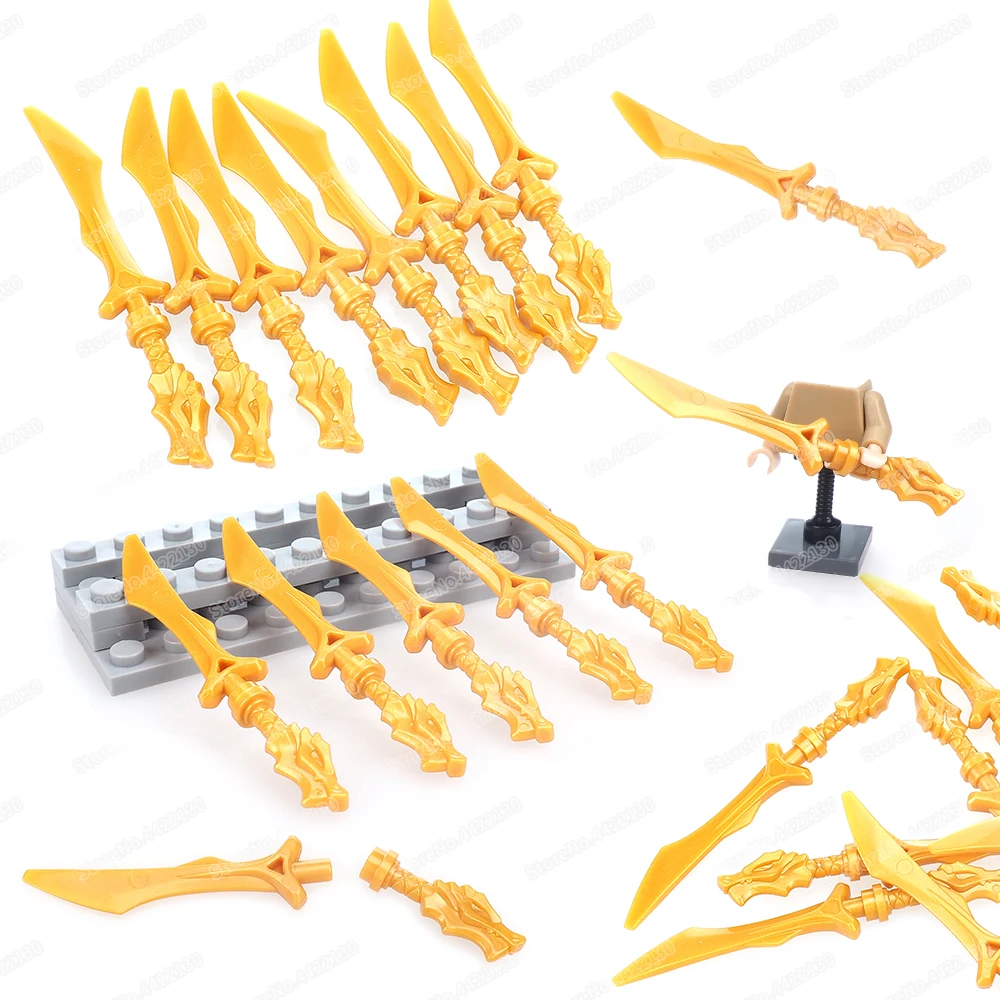 Gold Element Dragon Knife Building Block Moc Warrior Dragon Master Weapons Figures Equipment Model Child Gift Boy Assembled Toys