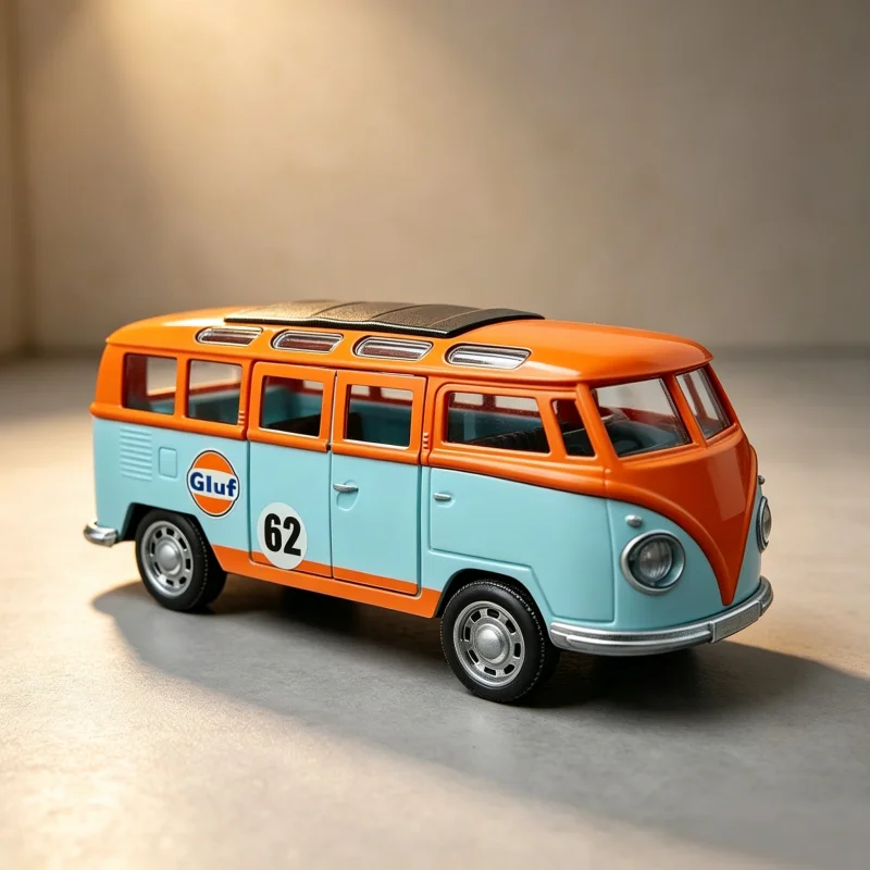 1:36 Scale vintage Bus Die-Cast Model, Retro Realistic Van Toy, Pull-Back Car, Collectible Display Gift