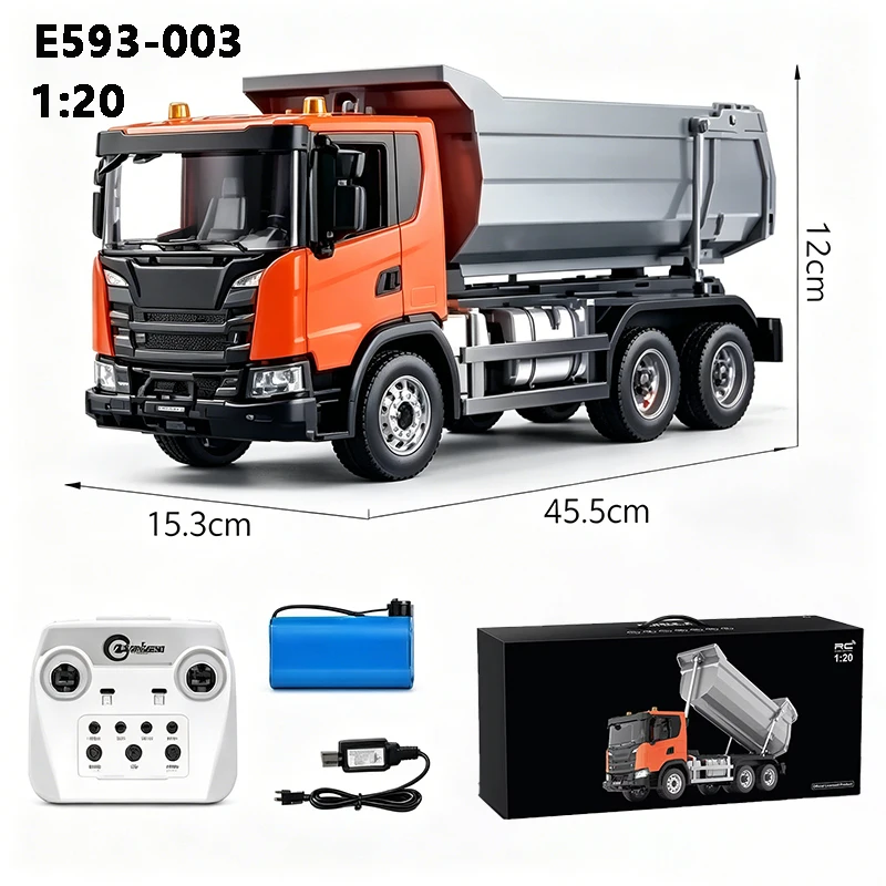 

1/20 E593-003 RC Alloy Dump Truck 2 km/h Speed 2.4G Electric Remote Control Toy Vehicle With Light And Sound Effect Boy Gift