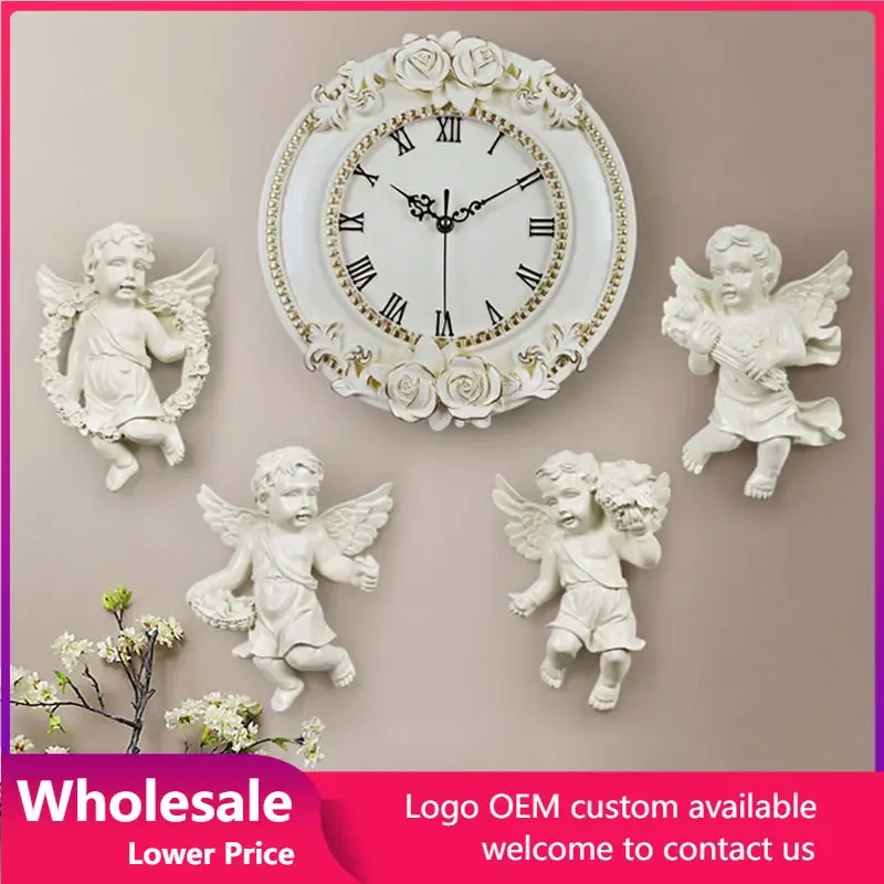 

Europe Livingroom Craft Hotel Creative Angel Wall Resin Art Clock Wall Clock Home Decoration