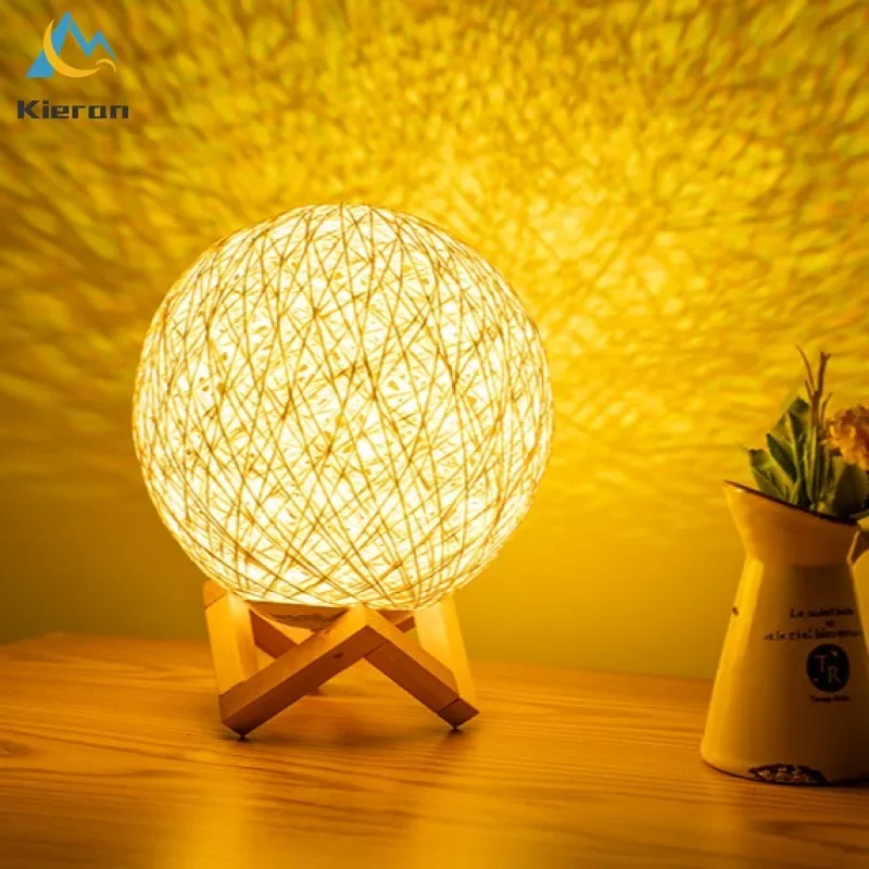 Modern Minimalism Rattan Ball LED Table Lamps Bedroom Study Bedside Solid Wood Desk Lamp Living Room Decoration Ball Floor Lamps