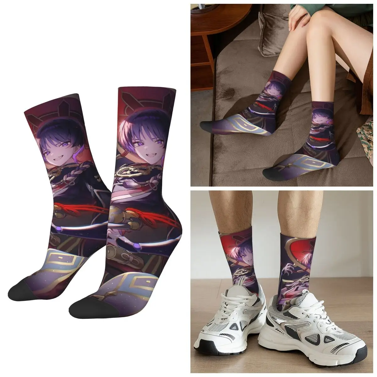 

Всесезонные носки Scaramouche Genshin Impact Game, спортивные носки в стиле Харадзюку, впитывающие пот чулки для мужчин и женщин, подарки