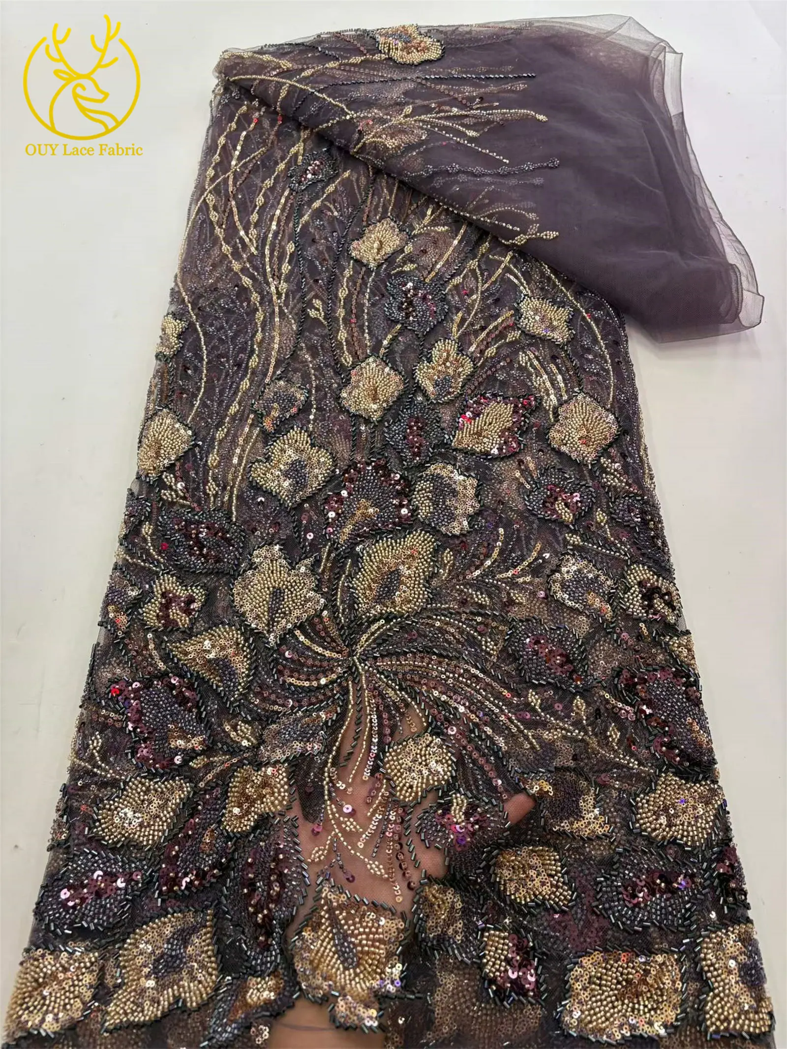 Großhandel Nigerianischer Brautkleid-Spitzenstoff 2026 Luxuriöse Französische Afrikanische Pailletten-Tüllspitze für Hochzeitskleider und Partykleider zum Nähen – Detail 15