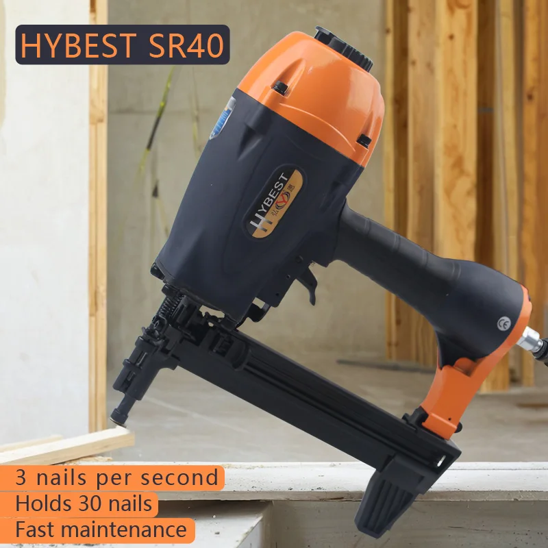 HYBEST SR40 Pneumatic Concrete Nail Gun Air-Fueled Pneumatic Gun for Construction Heavy-Duty Nail Firing Tool