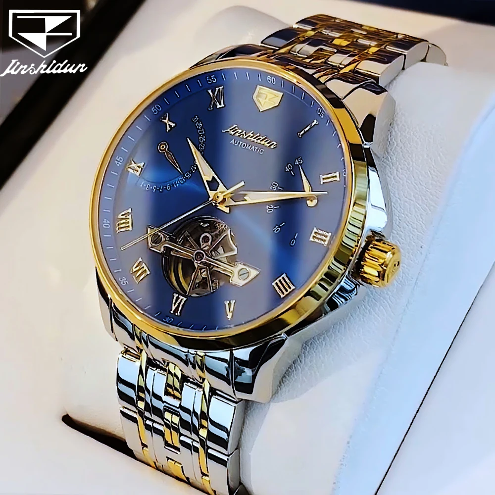 

JSDUN мужские часы, роскошные модные тонкие стальные ремешки, сапфировое зеркало, оригинальные автоматические механические наручные часы, водонепроницаемые, новинка с датой