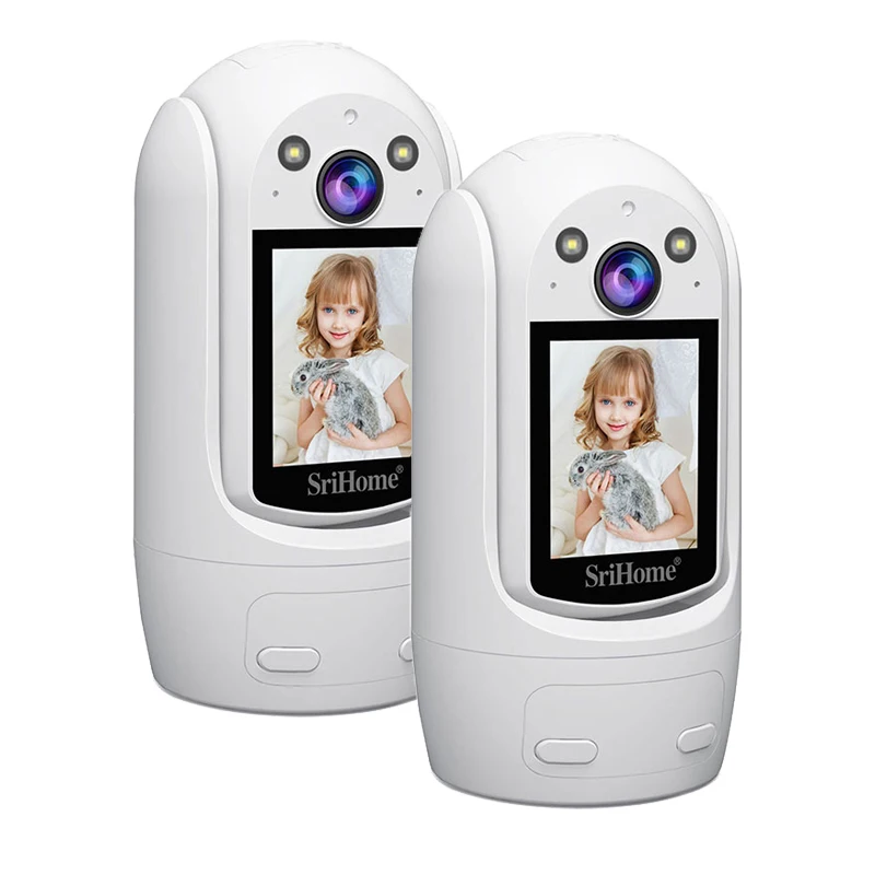 

2PCS Srihome SH060 PTZ Wifi Camera Video Call with 2.4 Inch IPS Screen Baby Cry Sound Detection Security HD Camera Baby Monitor