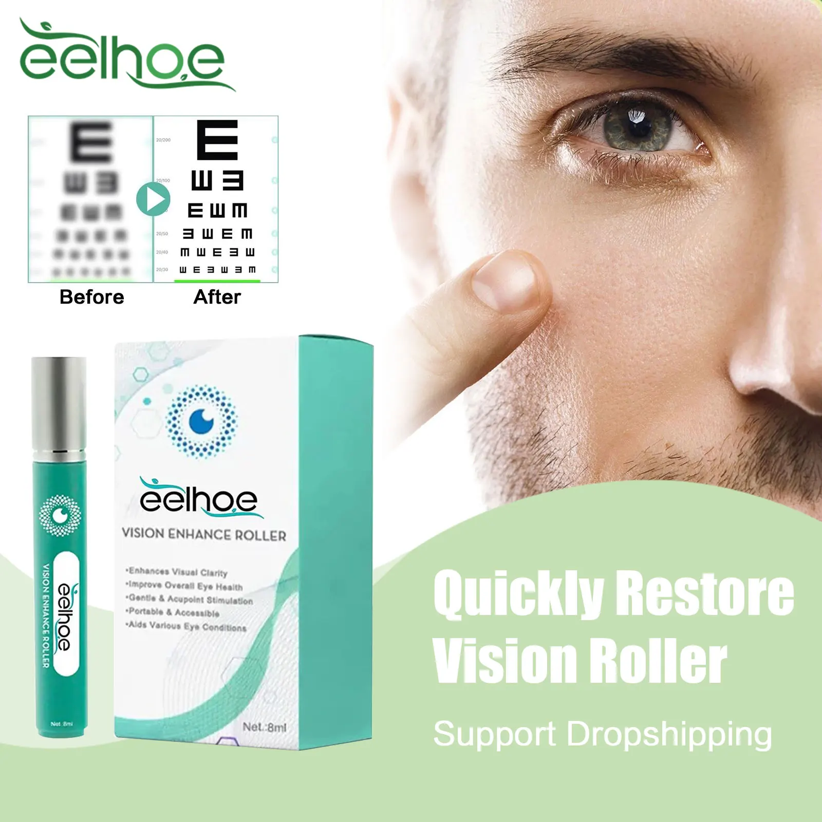 EELHOE Quickly Restore Vision Roller Treatment Myopia Eye Fatigue Dry Red Blurred Vision Relief Protect Eyesight Eye Care Liquid