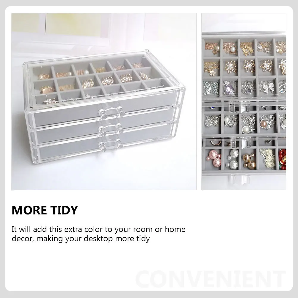 

Трехслойная акриловая коробка для хранения ювелирных изделий, элегантный многослойный органайзер, настольное ожерелье, кольцо, серьги, держатель, контейнер для хранения