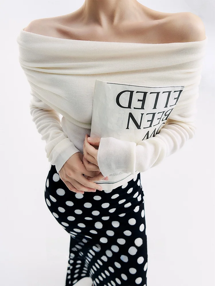 

Foundume Early Spring New Sle Women's oulder Bared Ultra Fine Wool Me Base irt Inner Wear Outer Wear Soft Fit Long Sl...