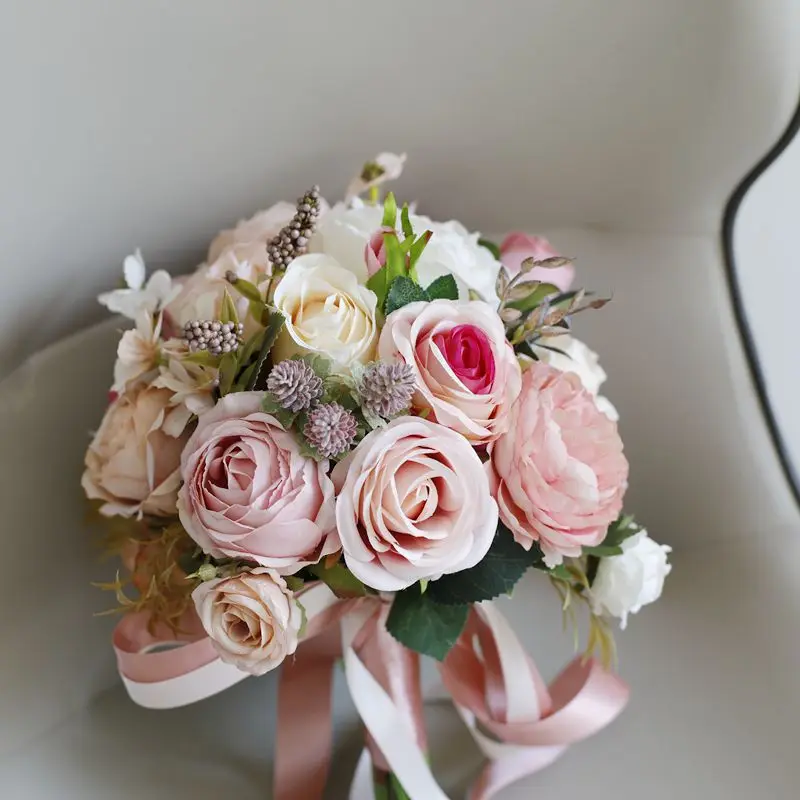 YeeNanee Wedding Bouquets for Bride White Blue Artificial Rose Flowers Bridal Bouquet Rustic Wedding Ceremony Anniversary Decor