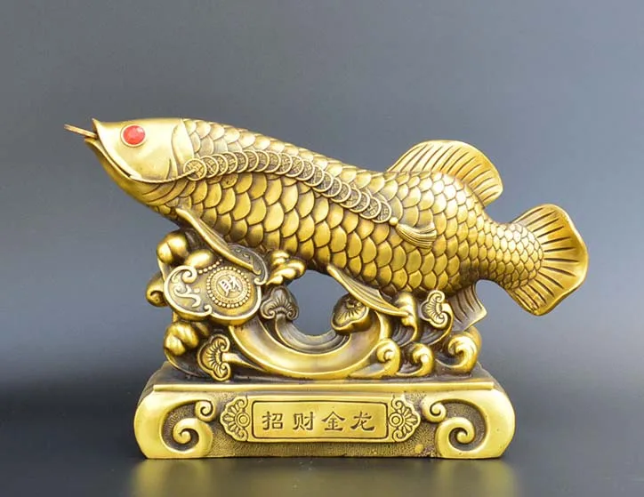 GOOD HOME Company SHOP ROOM TOP Efficacious Talisman LUCK Recruit Money Arowana Golden Fish FENG SHUI copper Retro statue