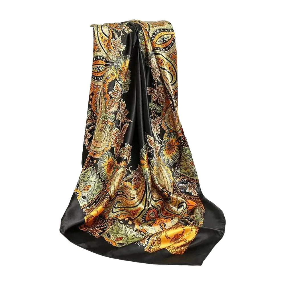 

New 90x90cm Satin Headscarf Print Imitation Silk Square Scarf Women Shawl