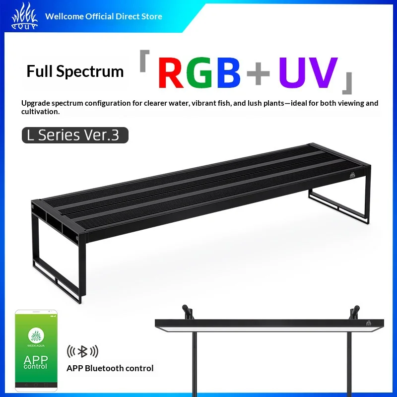 Week Aqua L Series Aquarium Plant LED Light, Full Spectrum RGB+UV for Freshwater Native Stream & Algae Aquarium