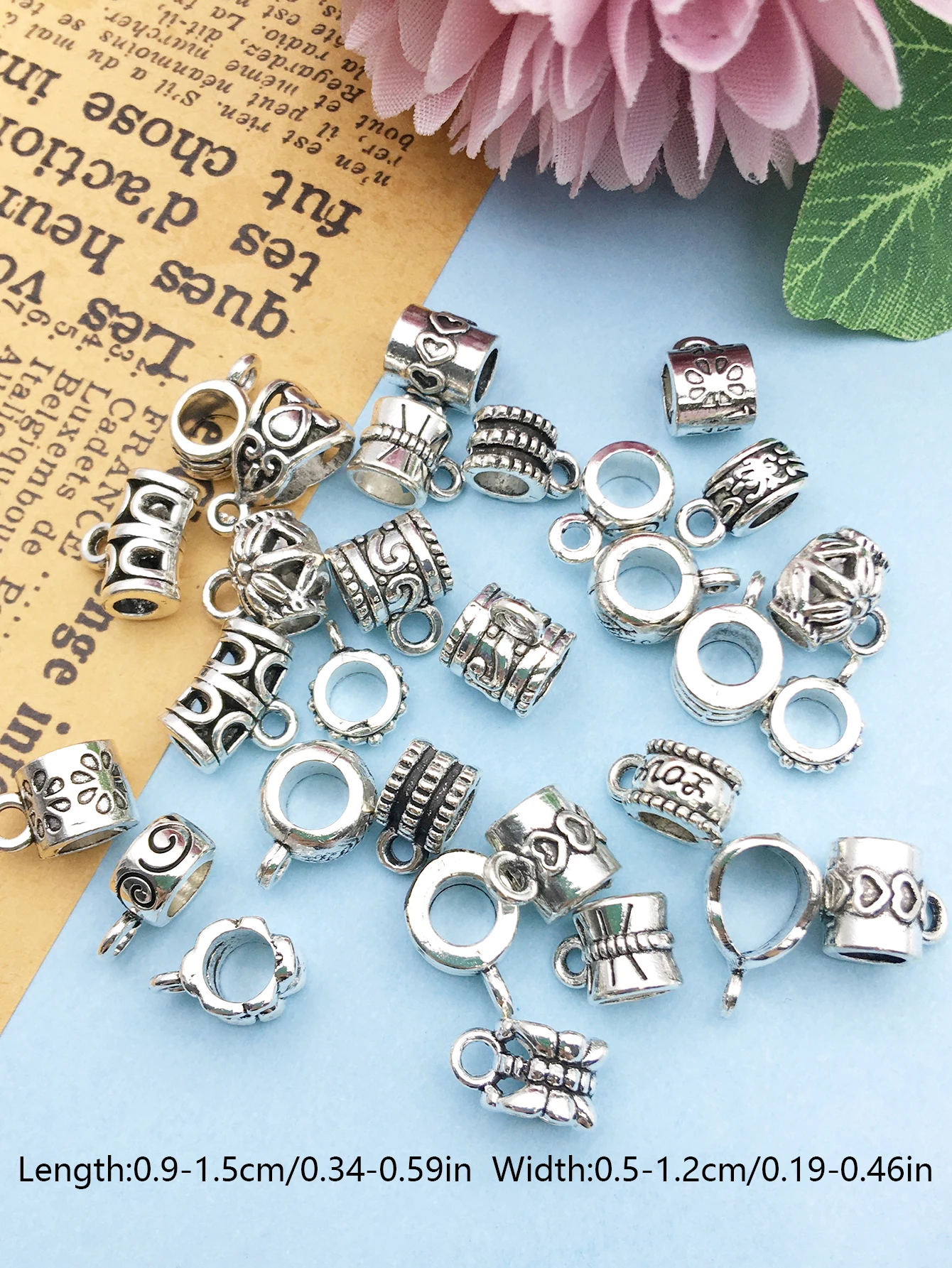 30pcs antique silver charm Big Hole Three-way Halloween Christmas pendant DIY jewelry, back to school season fashion accessory.