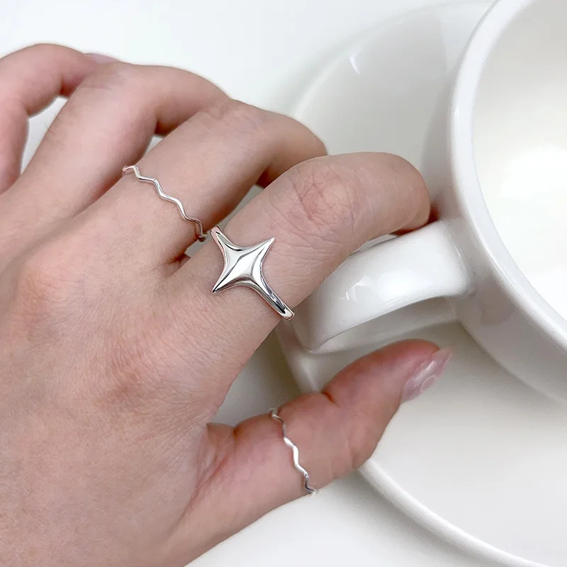 Women's 925 Sterling Silver Geometric Star Adjustable Ring