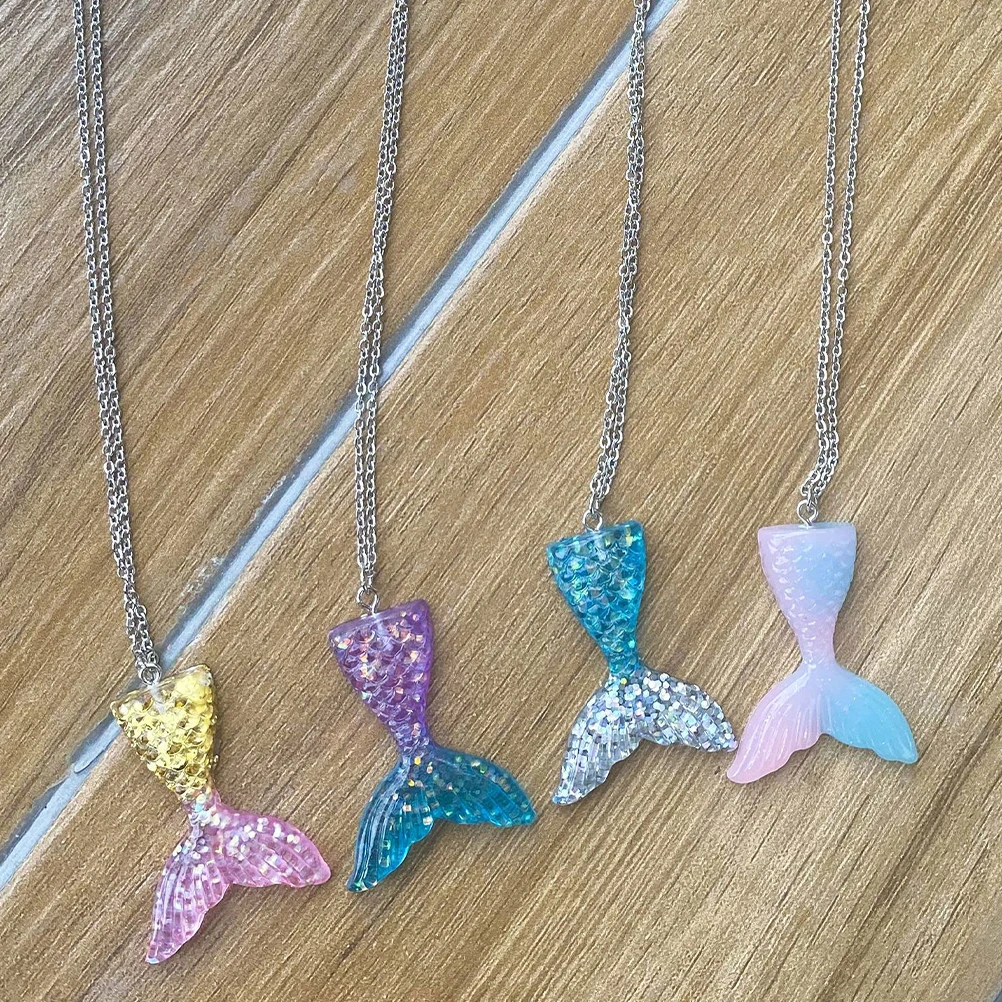 

4 Pcs Necklace for Girls Gradient Color Mermaid Necklaces Accessories Women Party Favors Jewelry Miss