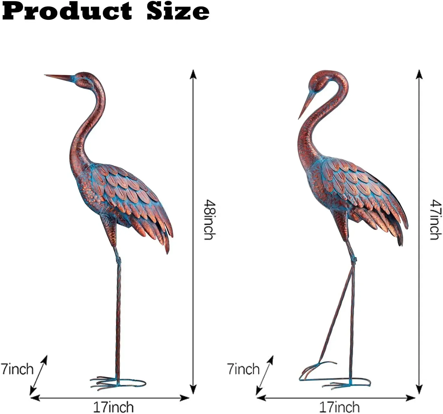Outdoor Garden Patina Crane Statues Metal Heron Decoy Sculptures Bird Standing Lawn Decor Backyard Pond Patio Deck Decorative Accent Set Of 2 Pack
