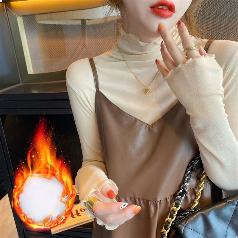 

2024 Women's Autumn Winter New Long-sleeved Shirt Tops Female Turtleneck Mesh Bottoming Shirts Ladies Solid Color Blouses H303