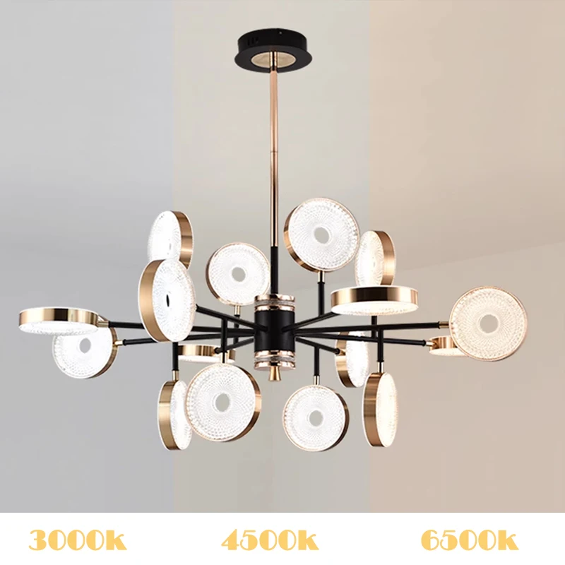 Nordic Round LED Chandelier para sala de estar e quarto, iluminação moderna para hotel, 3 cores, decoração interior