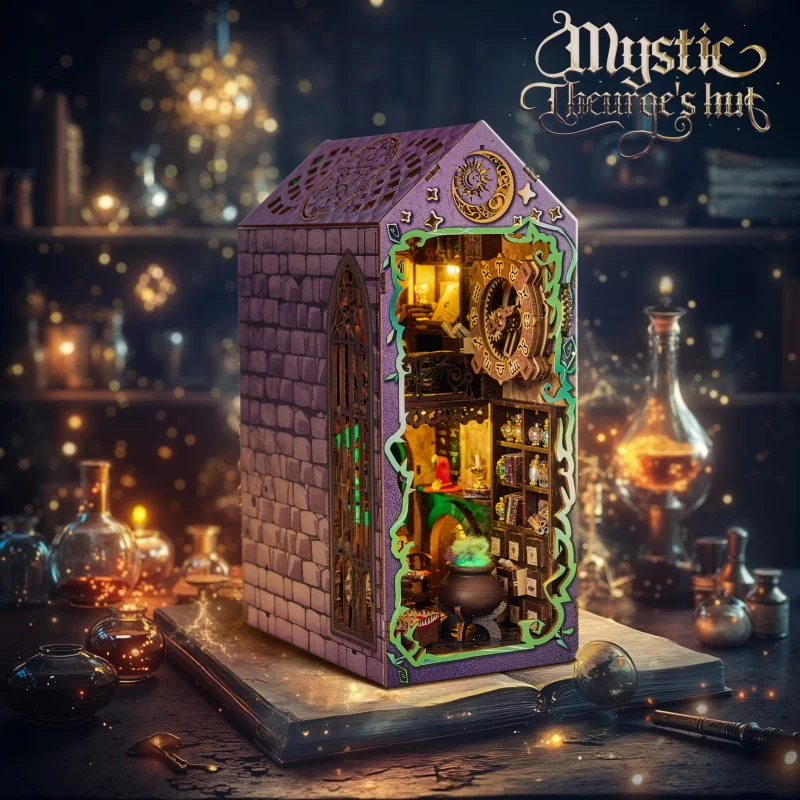 

NEW Retro DIY Wooden Book Nook Figurines Miniatures Kits Mystic Theurge's Hut Bookshelf Home Decoration For Adult Handmade Gifts