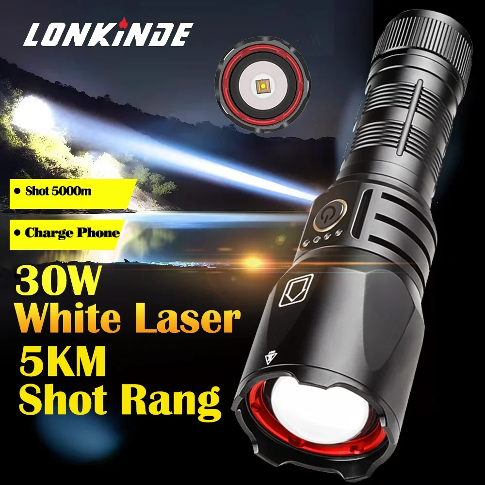 

5000 Meters Long Range High-power Telescopic Focusing Strong Light Flashlight Type-c Smart Charging With Power Bank Function