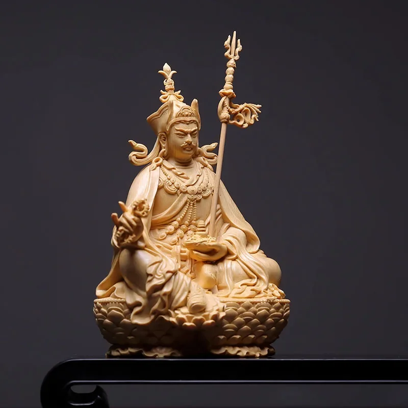 تمثال بادماسامبهافا المنحوت من الخشب جورو رينبوتشي تمثال البوذية التبتية للمنزل أو ديكور الضريح