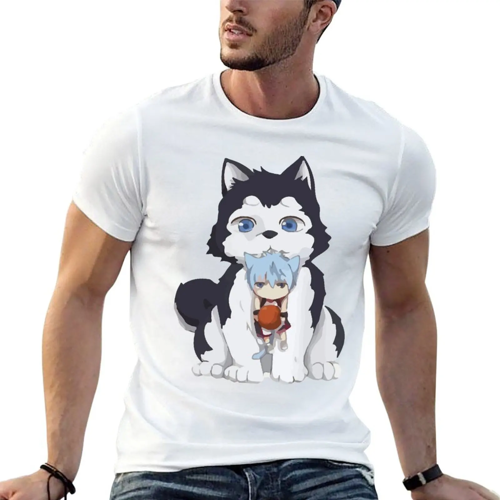 Kuroko's basket Artwork-Camiseta Tetsuya Kuroko basket y el perro, camisetas gráficas para hombre, camisetas para hombre, paquete de Camiseta de algodón