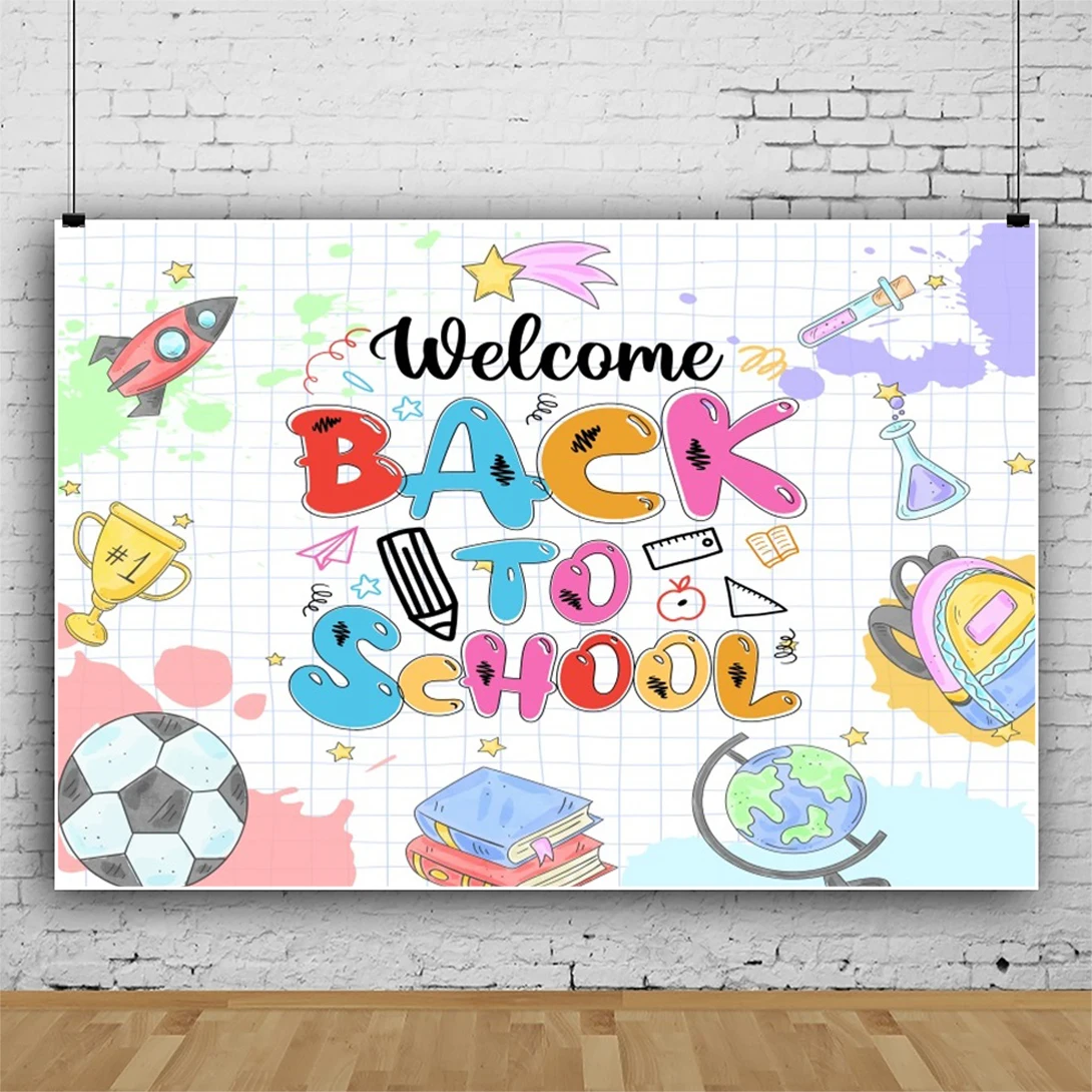 Laeacco Back to School Backdrop Classroom Blackboard First Day of Kindergarten Kids Students Portrait Photography Background