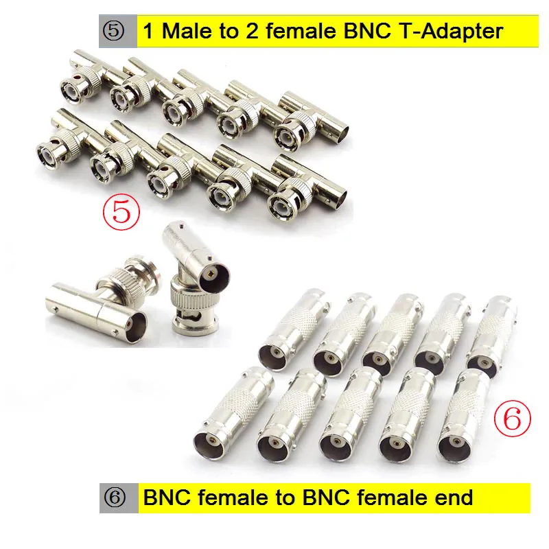 Connecteur BNC RCA femelle et mâle, adaptateur de câblage coaxial, caméra CCTV, système de sécurité, surveillance AV vidéo, câble adaptateur, 5 pièces