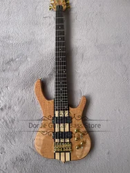 6 Strings Bass Guitar S Bass Basswood Body Quilted Maple Top Rosewood Fingerboard Active Battery Fixed Bridge Gold Tuners