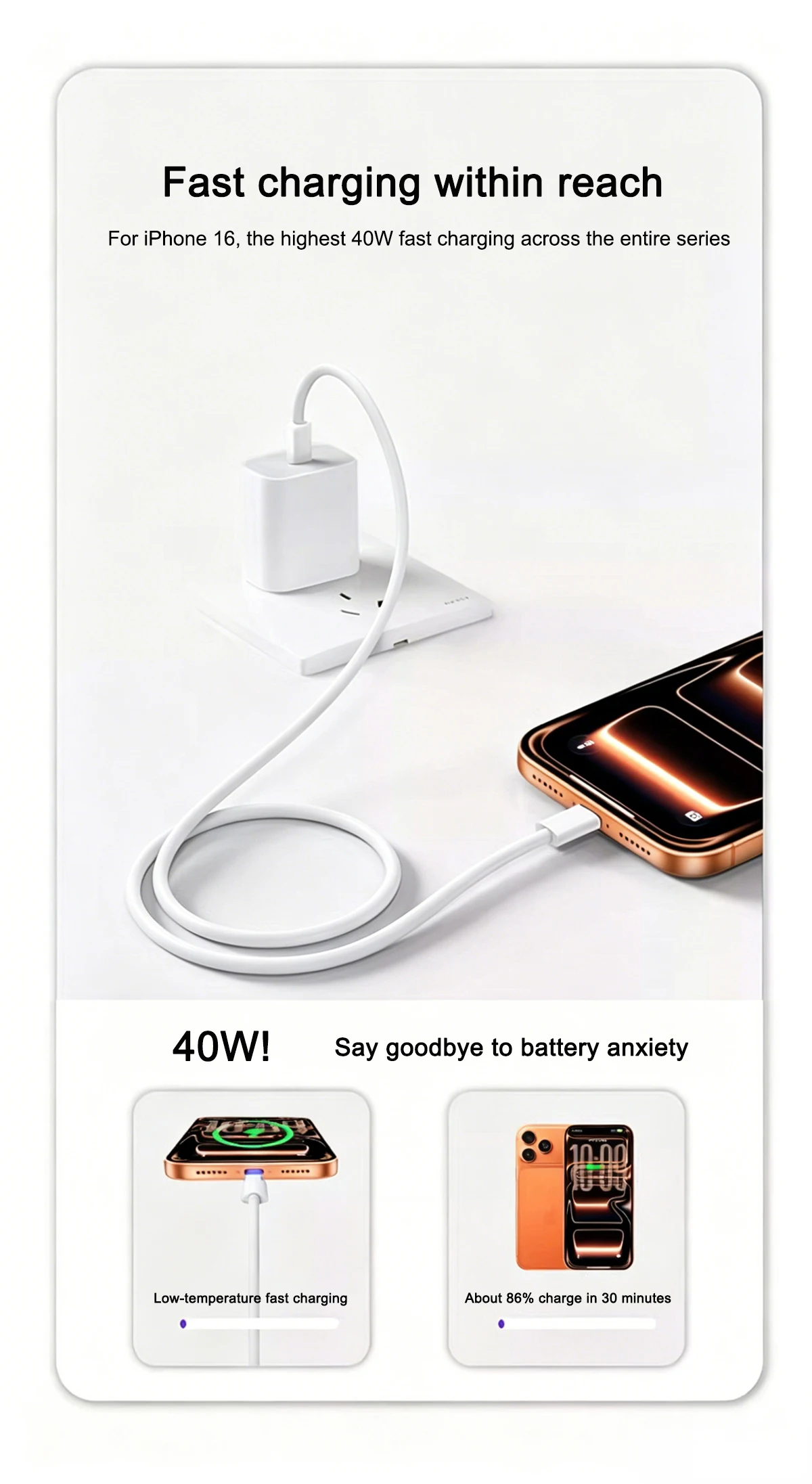 PD 40W für Apple Schnellladegerät für iPhone 17 16 15 14 13 12 Pro Max Air für iPad 5A USB-C Schnellladekabel EU-Steckeradapter – Detail 6