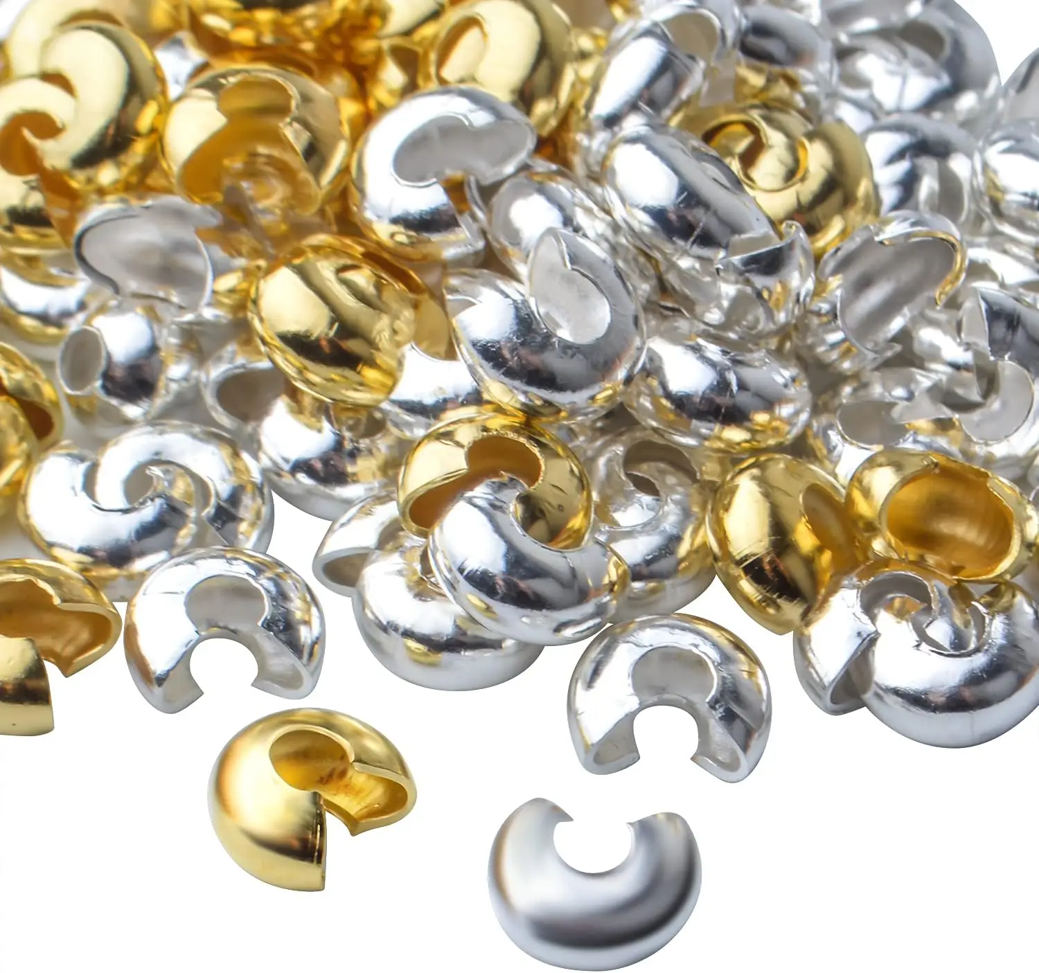 50 Stücke 3/4/5mm Gold Edelstahl Offene Halb Crimp Abdeckungen Squeeze Cap Stopper Quetschperlen DIY Schmuck Machen Liefert Material – Detail 2