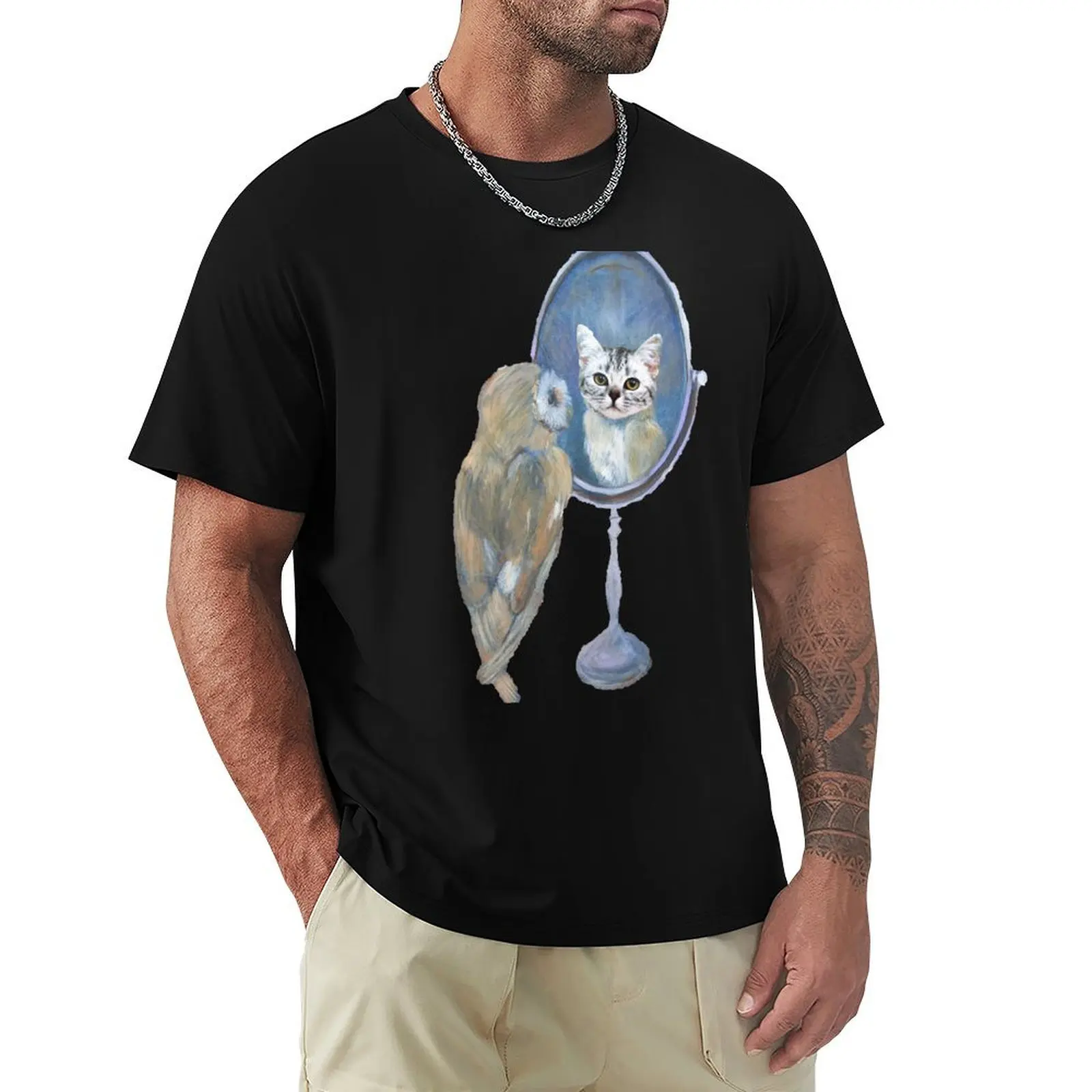 owl and cat T-Shirt essential t shirt plain korean fashion tops t shirt for men