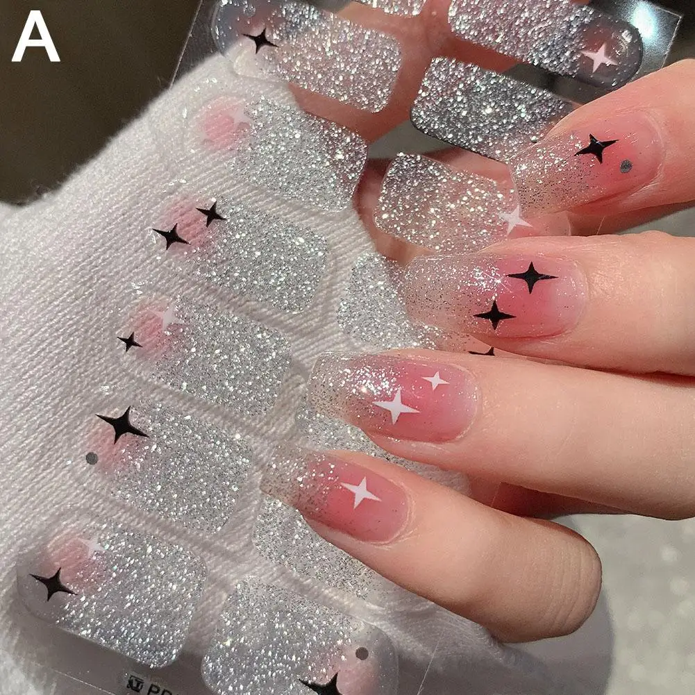 8Colors Semi-cured Gel Nail Stickers Solid Color Nail Semi-baked Paste Decals UV Lamp Need Tips Full Nail for Women K9S0