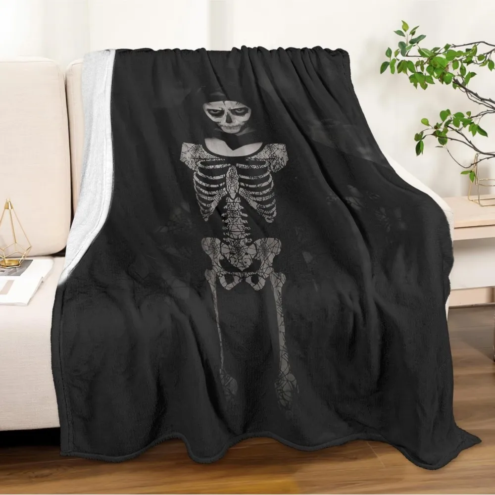 1PC Halloween Throw Blanket Spooky Theme skeleton horrible arts Thin Blanket Gifts for Couch Bed Car Home Camping all season use