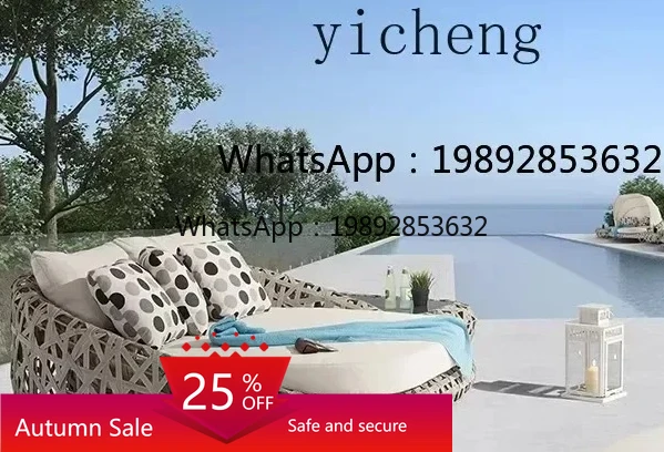 

Creative Hollow Courtyard Resort Poolside Rattan Chair Small Coffee Table Lounge Sofa