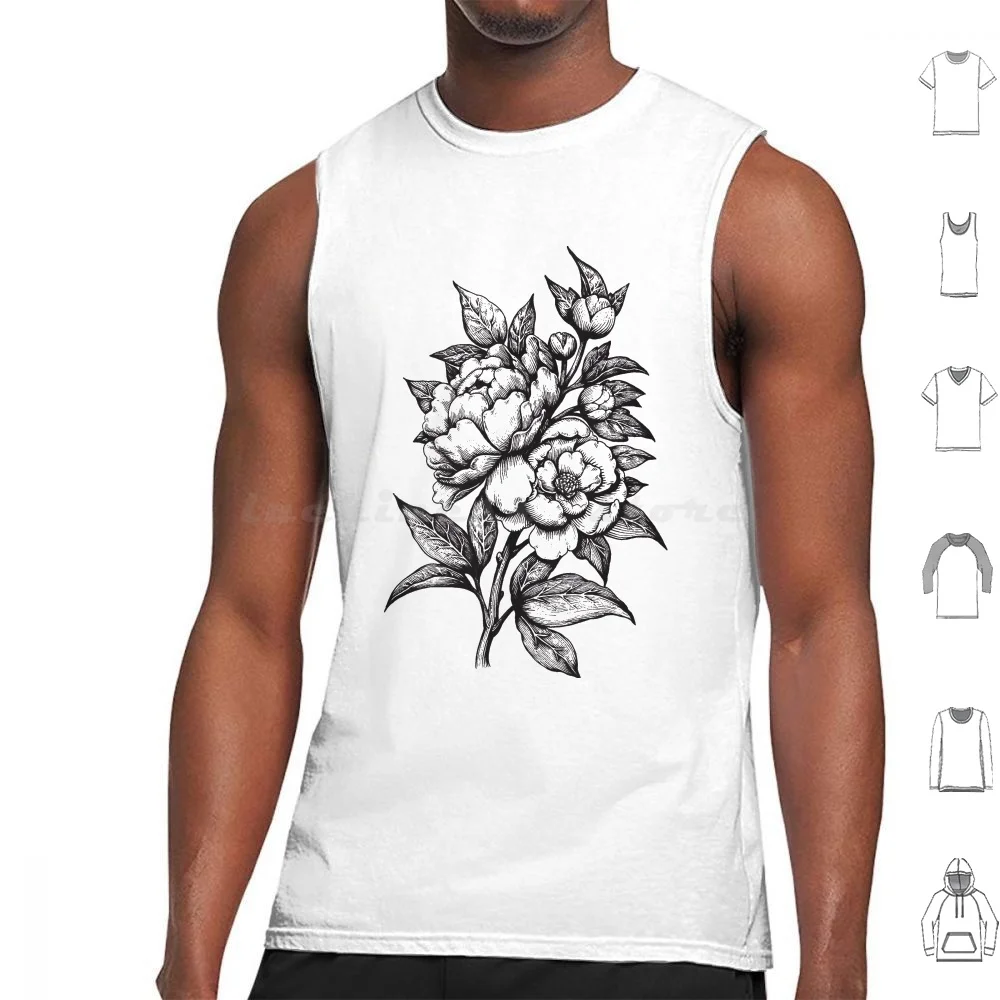 Peonies-Tank Tops Vest Sleeveless Botanical Illustration Botanic Acrylic Bloc Floral Style Dollmaker Peonies Vintage Floral