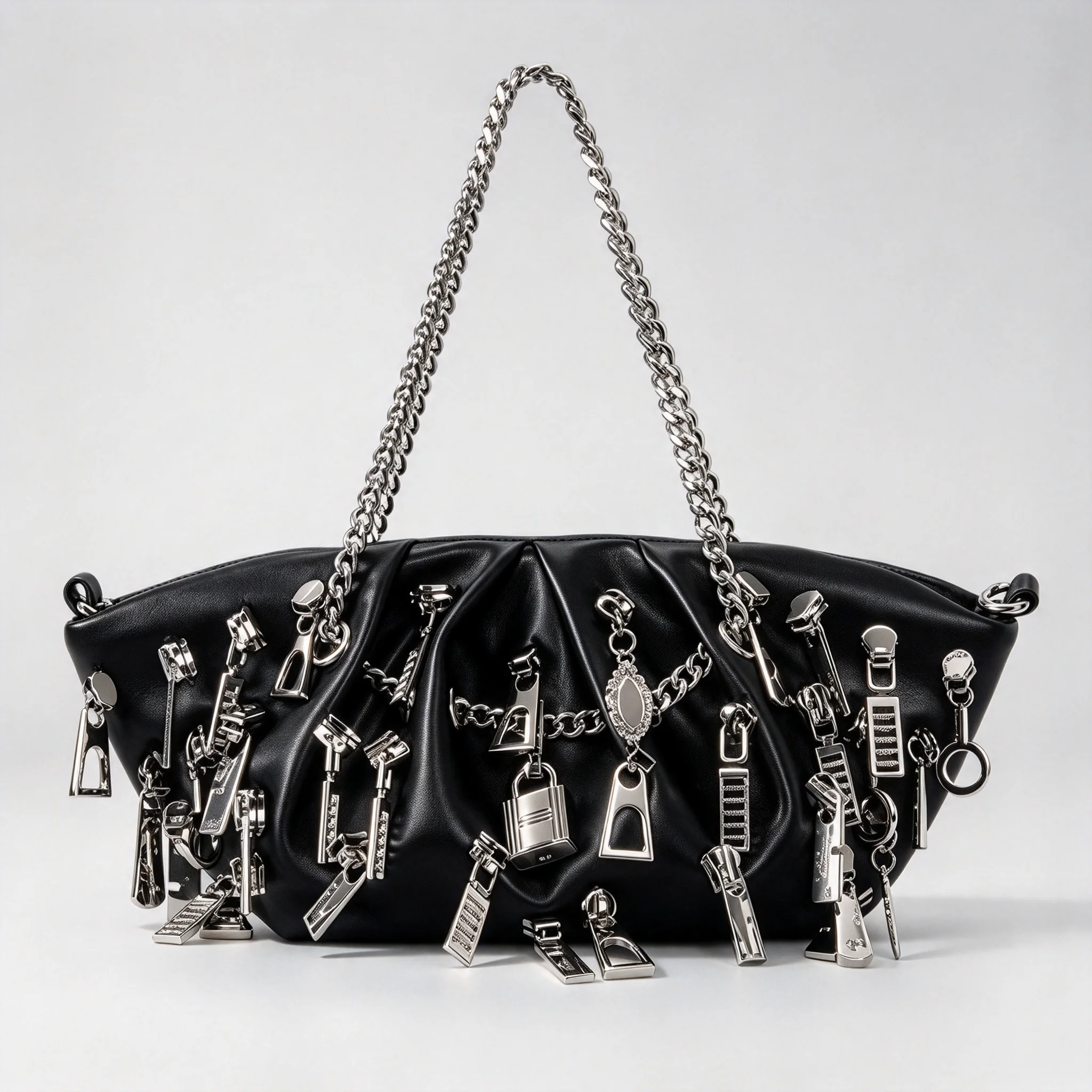 2026 New Punk Style Ruched Dumpling Underarm Bag Multi Zipper Decor Women Shoulder Handbag For Street Shooting Party Outing