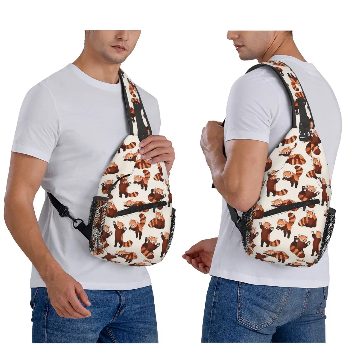 Red Panda Animal Chest Bag Men Sling Crossbody Backpack Chest Bag Traveling Hiking Daypack Shoulder Bag